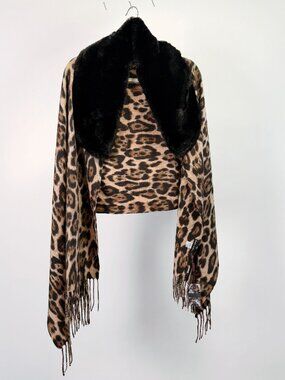 NWT Animal print leopard cape with faux fur neckline - Gian Marco Venturi Italy
